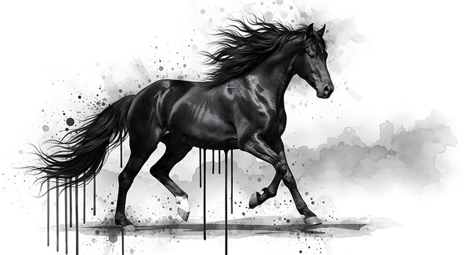 Black horse running with pixel art effect
