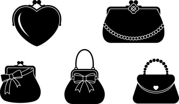 Elegant purses handbags clutches with bows and beads, vintage style, eps.