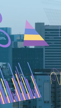 Vertical video: Data feed starting data overlay entering, growing, drawing charts, visualizing data
