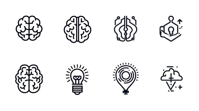 Brain line editable icon set. Containing mind, brain, thinking, mental health, intelligence, smart, cognition, and more. Editable stroke. Vector illustration Stock Vector