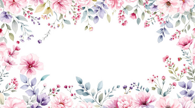Decorative botanical frame with soft romantic flower arrangement