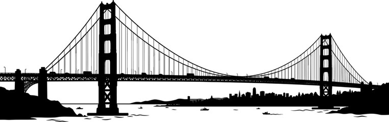 Fototapeta premium Golden gate bridge silhouette with a city skyline background