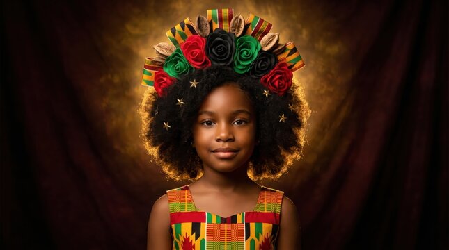 African girl with colorful hair and traditional clothing concept of Juneteenth celebration, Black joy, Juneteenth festival