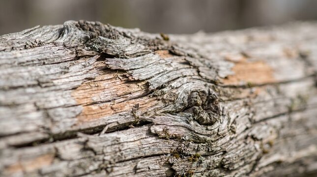 Extreme close-up macro photograph revealing the intricate, weathered textures of an aged wooden surface, with deep grooves and a prominent knot, highlighting the raw beauty of natural decay