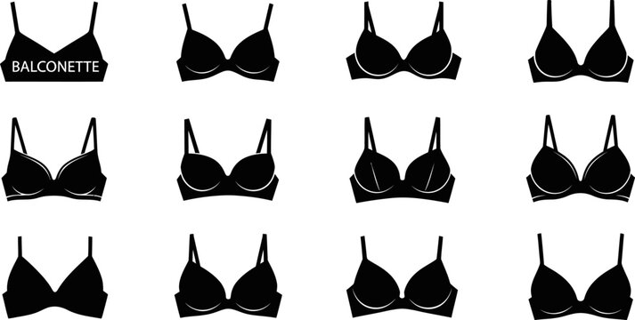 Bra styles collection with balconette and push up designs for female lingerie catalog eps.