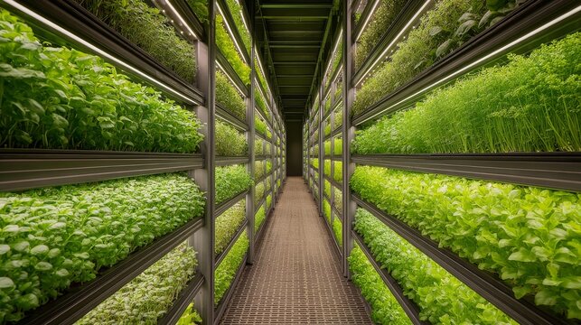  Vertical Farm Setup with LED Lighting: Lush Greens Growing in Indoor Hydroponic System