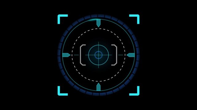 Animation blue circle frame techniology  for scans a target on black background.