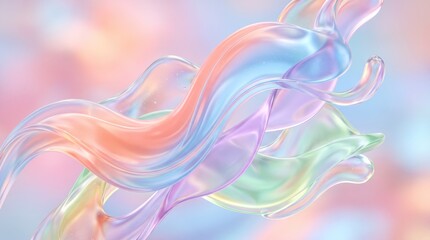 Fototapeta premium Iridescent liquid splash background, holographic flowing glass waves, pastel rainbow fluid motion, ethereal translucent silk texture
