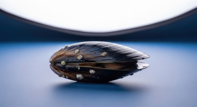 Dark shelled mollusk with tiny barnacles