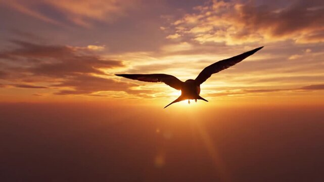 Soaring bird against sunset sky golden hour freedom concept