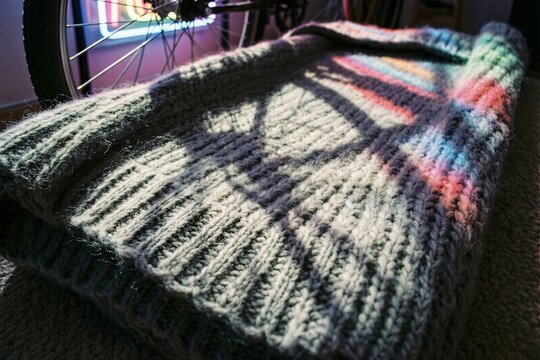 Soft Grey Knitted Fabric with Rainbow Prism Light Reflection
