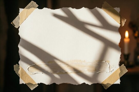 Blank paper with masking tape and soft window blind shadows background