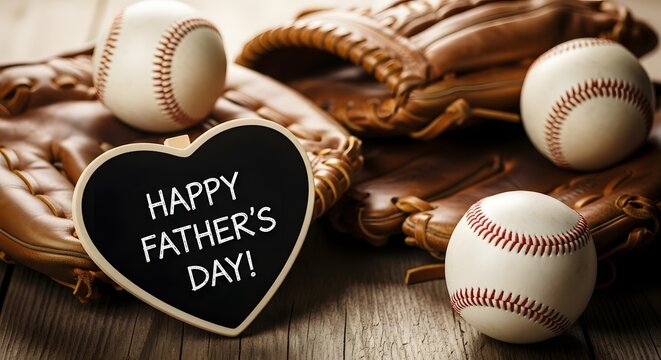 Happy father's day baseball theme celebrating dad with gloves balls and heartfelt wishes