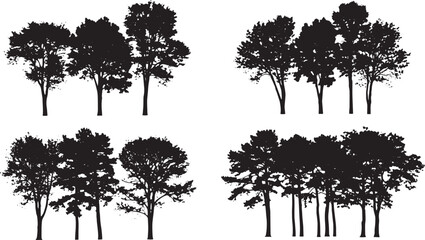 Obraz premium Forest Silhouette Collection: A set of striking black silhouettes of trees, representing the silent majesty and varied forms of forest life.