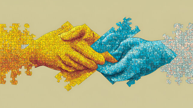 Human hands merge arrow puzzle Stock Vector