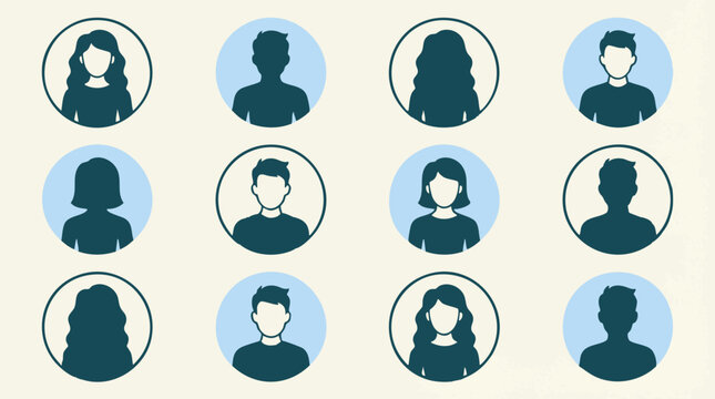 Set of diverse generic avatar profile icons for user accounts and web interfaces