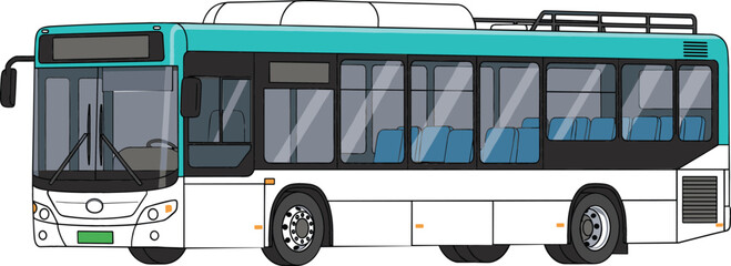 Modern city bus colored vector illustration, public transport vehicle with windows and seats, urban transit coach isolated on white background © Mst
