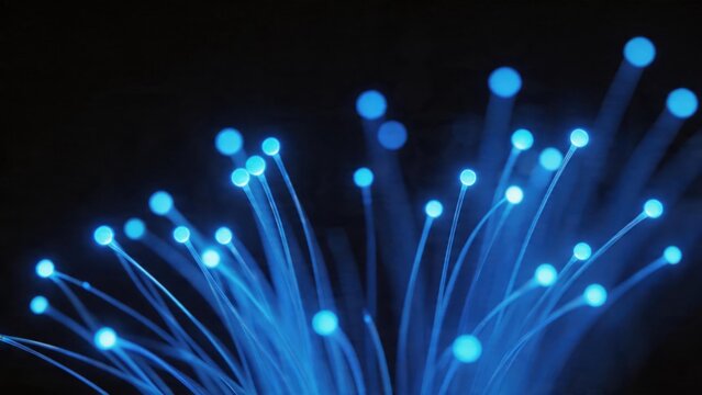 Blue glowing fiber optic strands