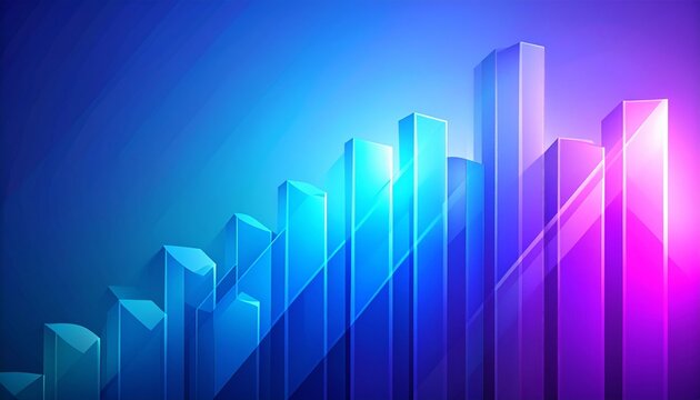 3D graphic illustration featuring a glowing abstract bar chart with an upward trend symbolizing business growth and financial success. This image uses a blue gradient color paletted