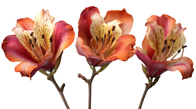 Set of 3 Spathodea campanulata (African Tulip Tree) isolated on a white background background perfectly cutout Stock Illustration