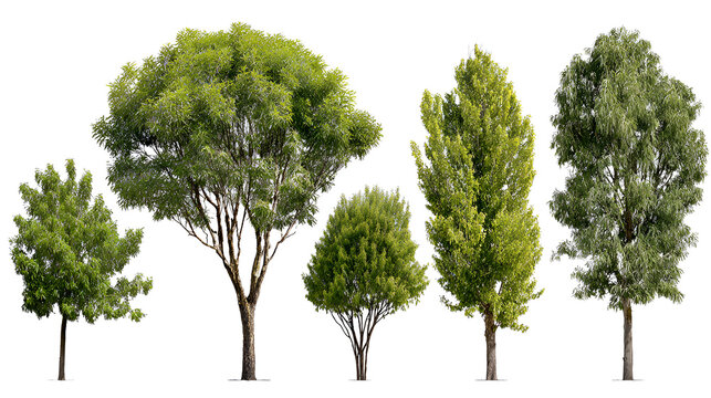 Set of Fraxinus velutina and Fraxinus excelsior frontal set street trees isolated on a white background background perfectly cutout Stock Illustration