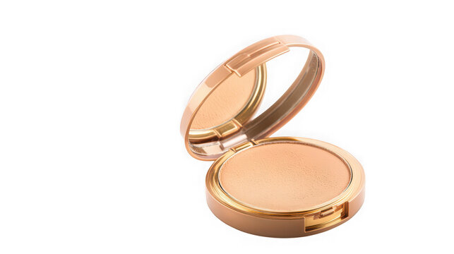 Golden compact powder makeup isolated on transparent background