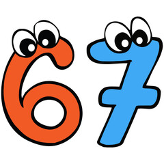 Obraz premium Number 67 With Hands Gesture Vector Illustration
