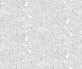 Obraz premium Indian traditional black and white paisley seamless pattern on white background