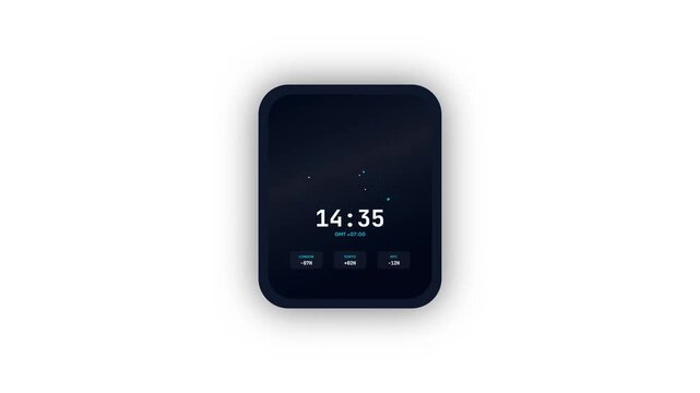 World Clock Smartwatch Face Interface Displaying Global Network Connections and Multi City Time