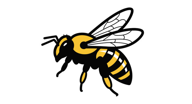 Yellow and black striped bee flying