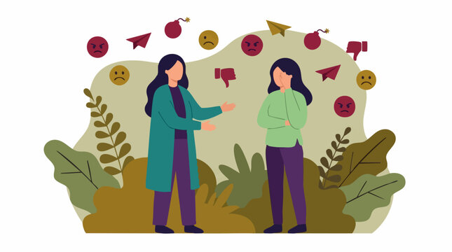 Illustration of two women experiencing conflict and negative communication