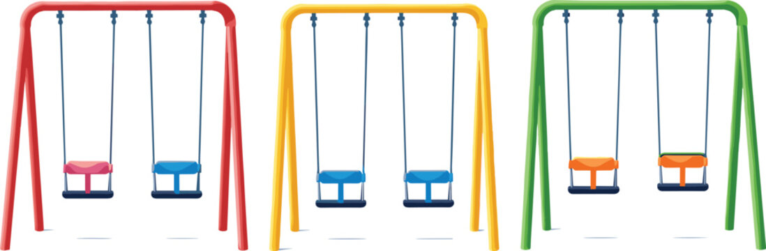 Colorful Playground Swing Set Collection For Kids Park Equipment Vector Illustration Isolated On White Background