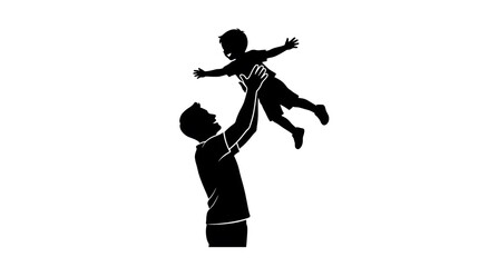 father and child silhouette playing joyfully at sunset on skateboard black and white illustration © MDNAZMUL