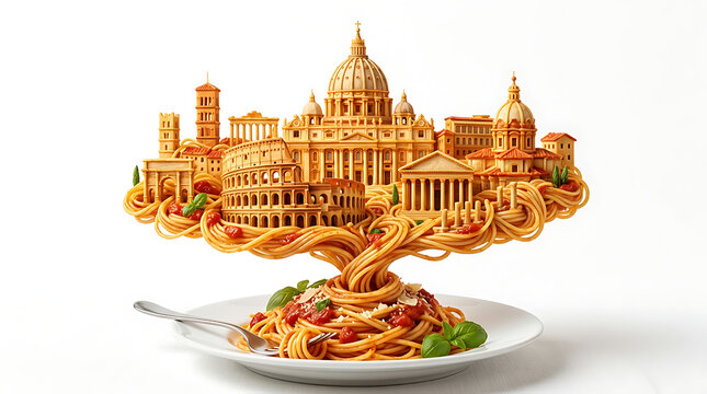 3d pasta rome skyline fork twirl closeup