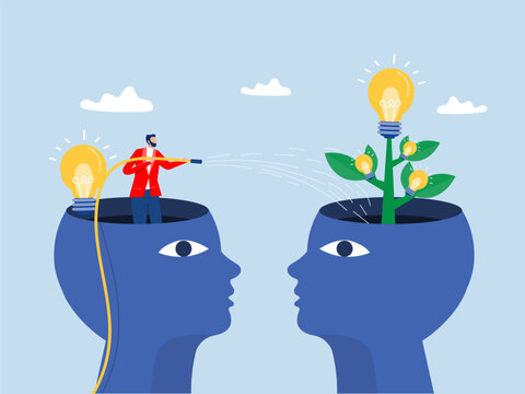 Human head growth mindset or knowledge transfer concept, ,difference Businessman chang thinking New Mindset Teaching and learning to develop new skill or wisdom.vector