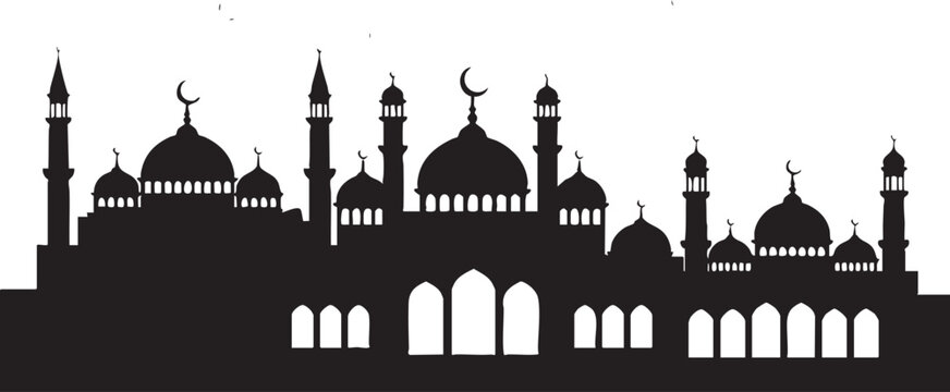 Detailed mosque silhouette building icon on white background with building