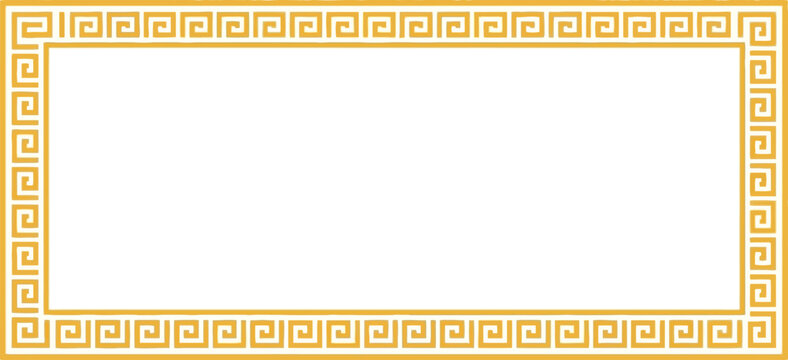 Classic golden yellow Greek key pattern border illustration. A decorative rectangular frame with an elegant meander motif, perfect for sophisticated graphic design
