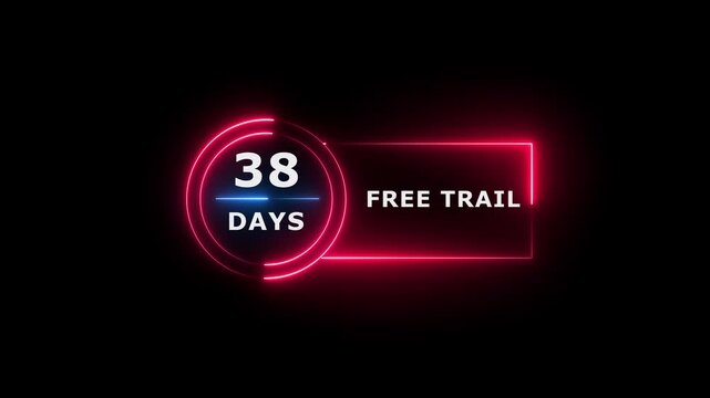 Neon text 38 days free trial business banner icon concept 4k animation.