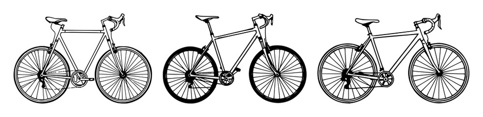 Fototapeta premium Bicycle set with minimalist line art design featuring cycling, transportation, sport with activity and fitness