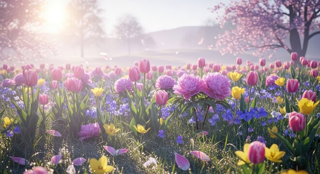 Vibrant Tulip Garden in Full Bloom.