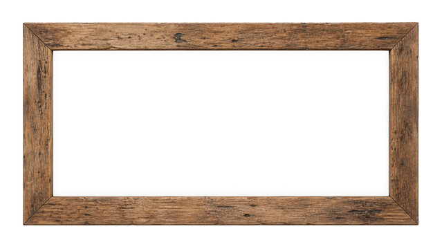 Rustic brown wooden picture frame with vintage texture isolated on transparent background