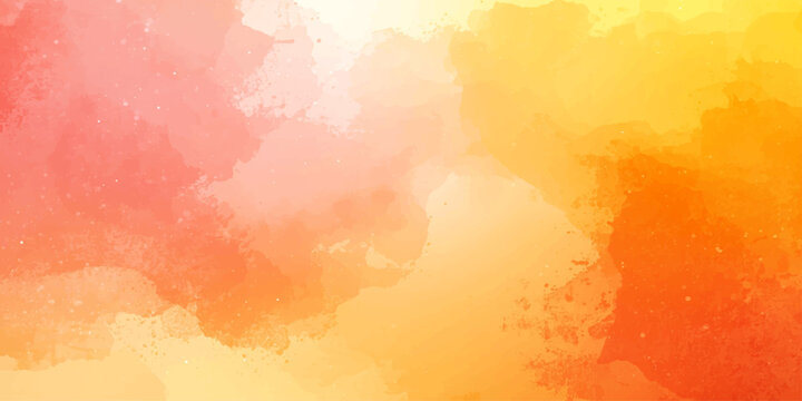 Abstract vintage watercolor background vector illustration featuring a bright orange and yellow fire texture with grunge paper patterns and colorful paint splatters in an artistic sky design