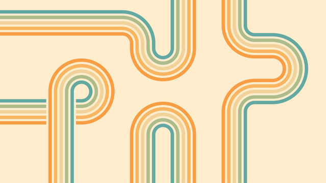 Abstract background of rainbow groovy Wavy Line design in 1970s Hippie Retro style. Vector pattern ready to use for cloth, textile, wrap and other.