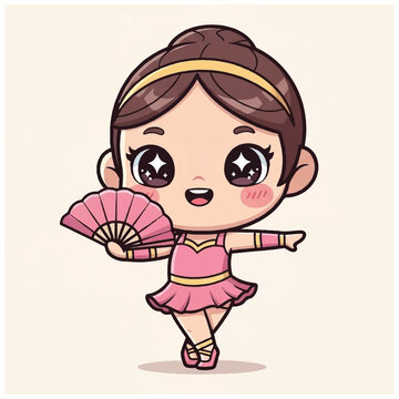 Cartoon little girl in pink ballet.