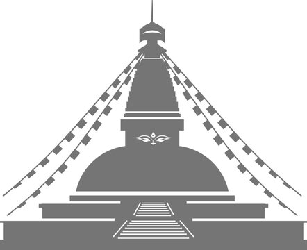Boudhanath Stupa Nepal Buddhist Dome Landmark Silhouette Vector