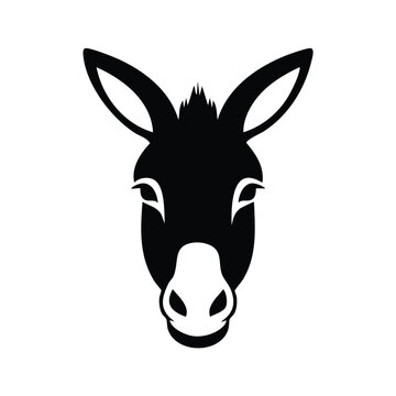 Black and white donkey head portrait graphic isolated on white background