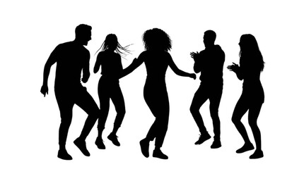 Fototapeta premium Group of people dancing together in silhouette isolated on transparent background, Vector