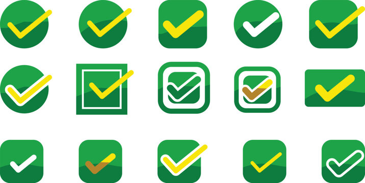 Collection of green checkmark symbol yellow