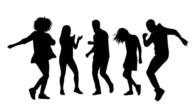 Silhouette group of people dancing together isolated on transparent background, Vector