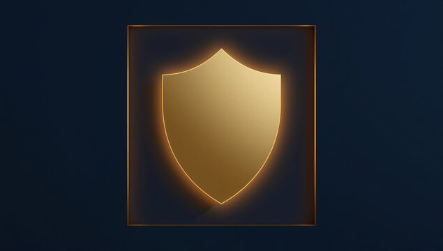 Gold Shield Icon on Dark Background with Soft Glowing Effect